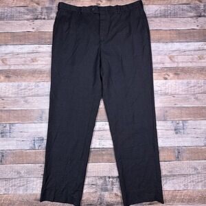 Hickey Freeman Mens Dress Pants Black Grid Pattern‎ Flat Front 38x31